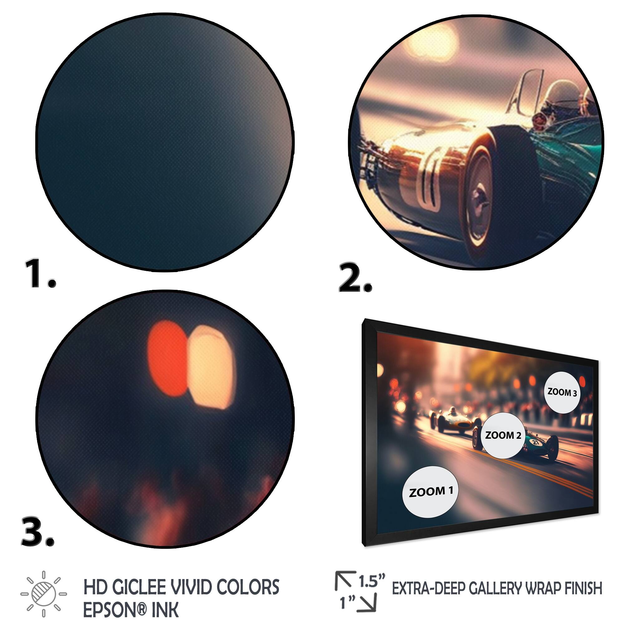 Designart "Vintage Blue Race Car In Street Race III" Exotic Car Framed Art Print Bed Bath